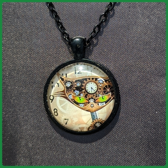 5/$25 Steampunk cat or b&w ying yang gears resin glass pendant necklace new - Picture 2 of 6